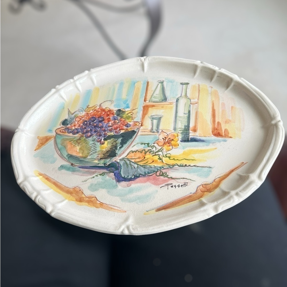 Italian Tutto Mio Oval Platter Artist Signed - Grapes